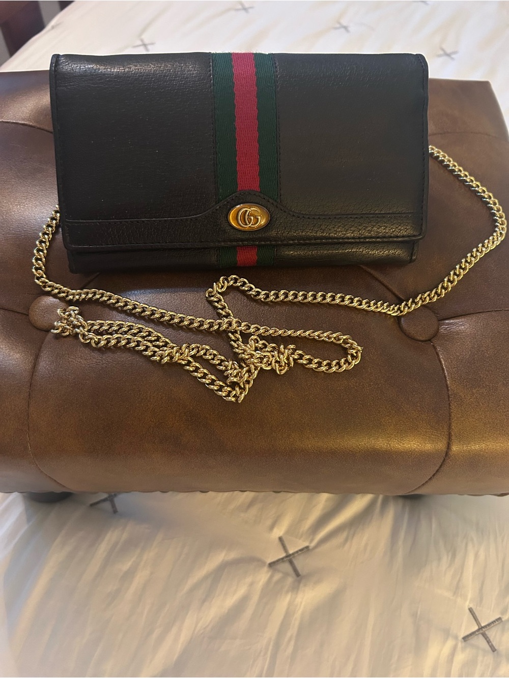Authentic Gucci Black Leather Crossbody WOC (Wallet on Chain) with COA
